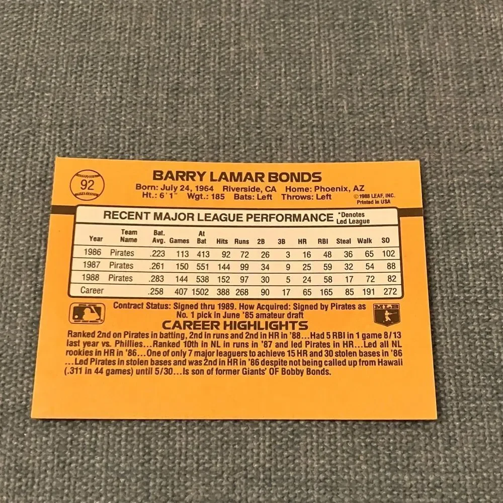 1989 Donruss Pittsburgh Pirates Baseball Card Trading Card